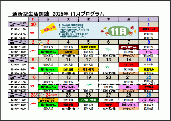 1１月自立訓練（生活訓練）プログラムについて